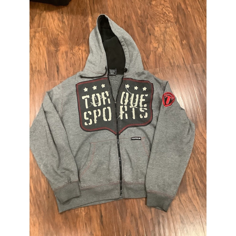 Torque Sports MMXII Hoodie Men's XL Jacket Full Zip Stretch Gray Pockets
